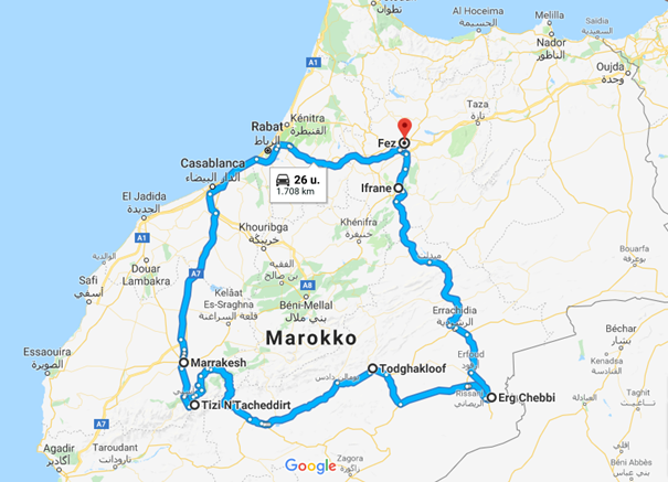 Reisroute Marokko REISLEIDSTER